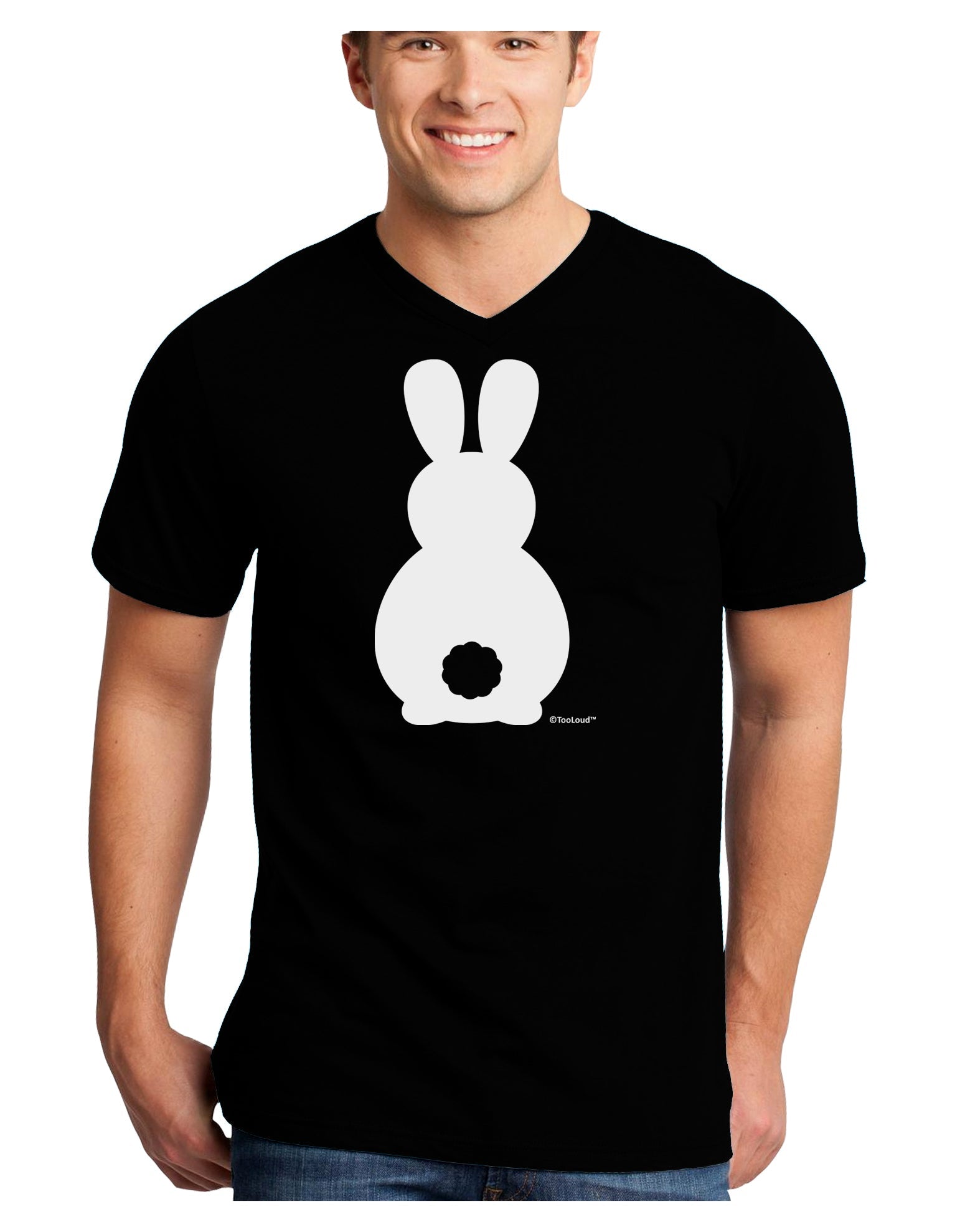 Cute Bunny Silhouette with Tail Adult Dark V-Neck T-Shirt by TooLoud-Mens V-Neck T-Shirt-TooLoud-Black-Small-Davson Sales