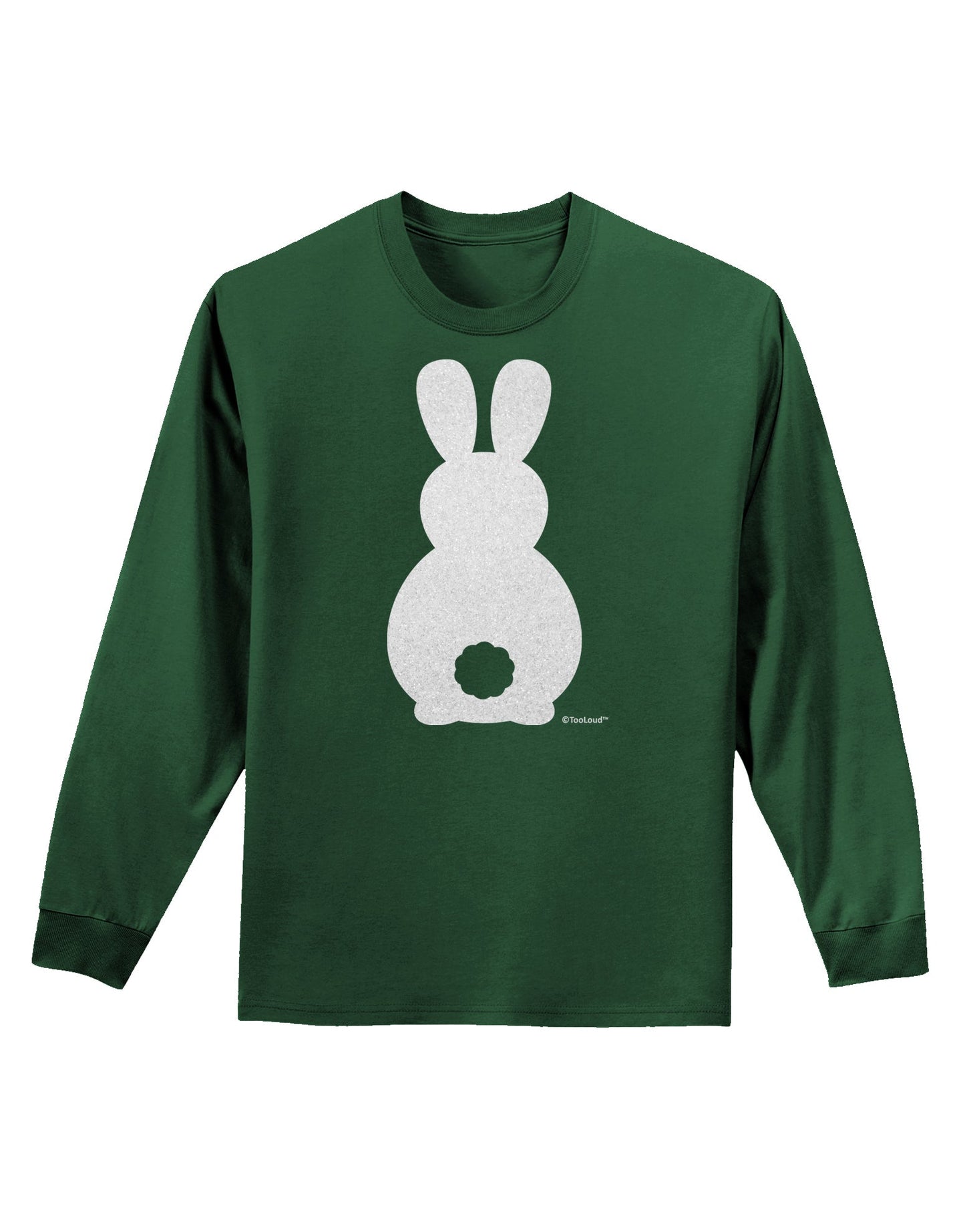 Cute Bunny Silhouette with Tail - White Glitter Adult Long Sleeve Dark T-Shirt by TooLoud-TooLoud-Dark-Green-Small-Davson Sales
