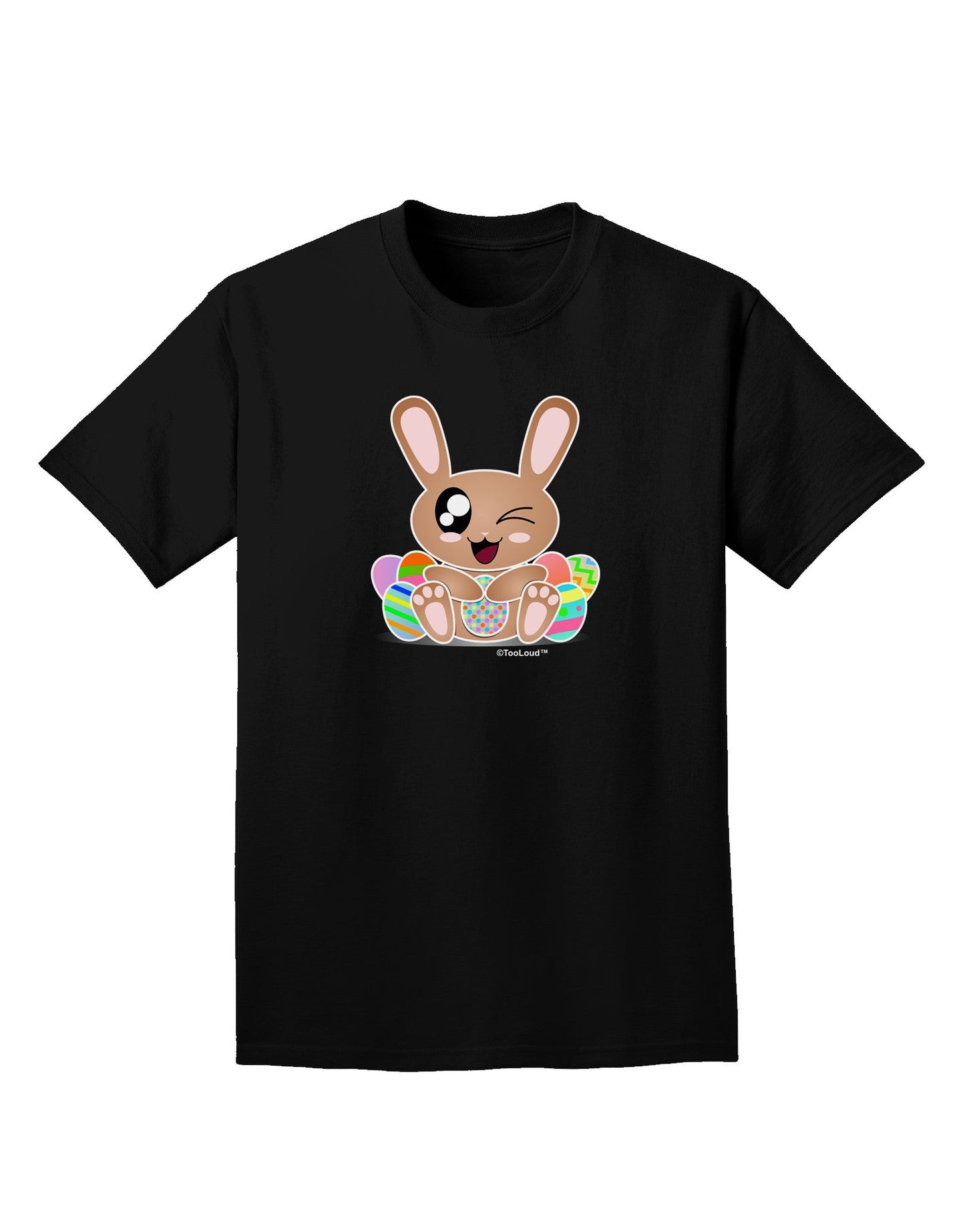 Cute Bunny with Eggs Adult Dark T-Shirt-Mens T-Shirt-TooLoud-Black-Small-Davson Sales