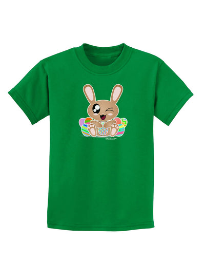 Cute Bunny with Eggs Childrens Dark T-Shirt-Childrens T-Shirt-TooLoud-Kelly-Green-X-Small-Davson Sales