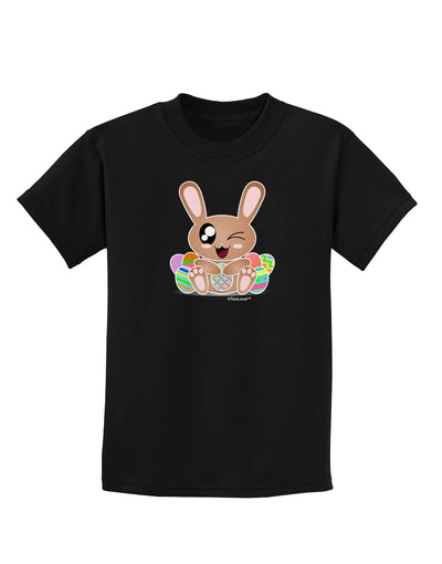 Cute Bunny with Eggs Childrens Dark T-Shirt-Childrens T-Shirt-TooLoud-Black-X-Small-Davson Sales