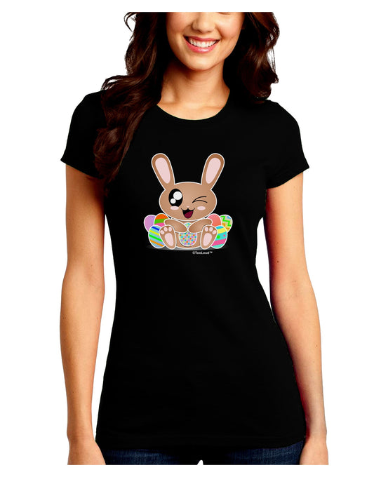 Cute Bunny with Eggs Juniors Petite Crew Dark T-Shirt-T-Shirts Juniors Tops-TooLoud-Black-Juniors Fitted Small-Davson Sales