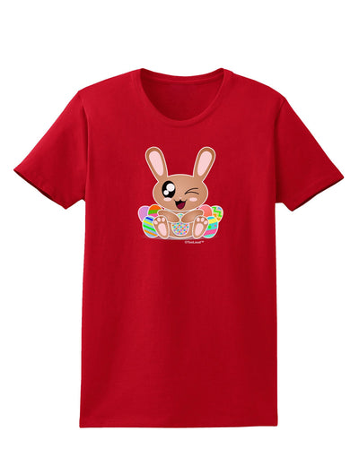 Cute Bunny with Eggs Womens Dark T-Shirt-TooLoud-Red-X-Small-Davson Sales