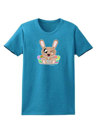 Cute Bunny with Eggs Womens Dark T-Shirt-TooLoud-Turquoise-X-Small-Davson Sales