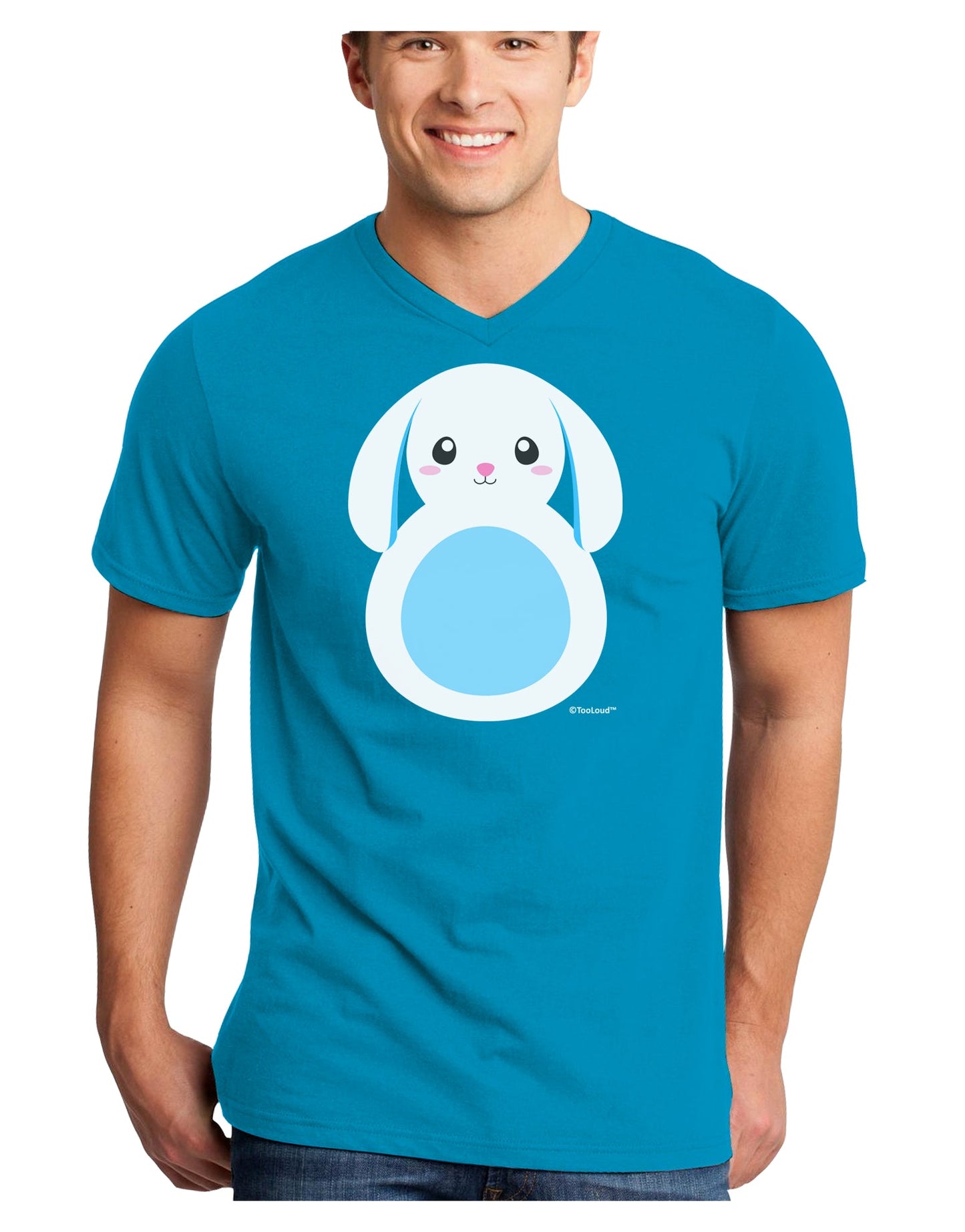 Cute Bunny with Floppy Ears - Blue Adult Dark V-Neck T-Shirt by TooLoud-Mens V-Neck T-Shirt-TooLoud-Turquoise-Small-Davson Sales