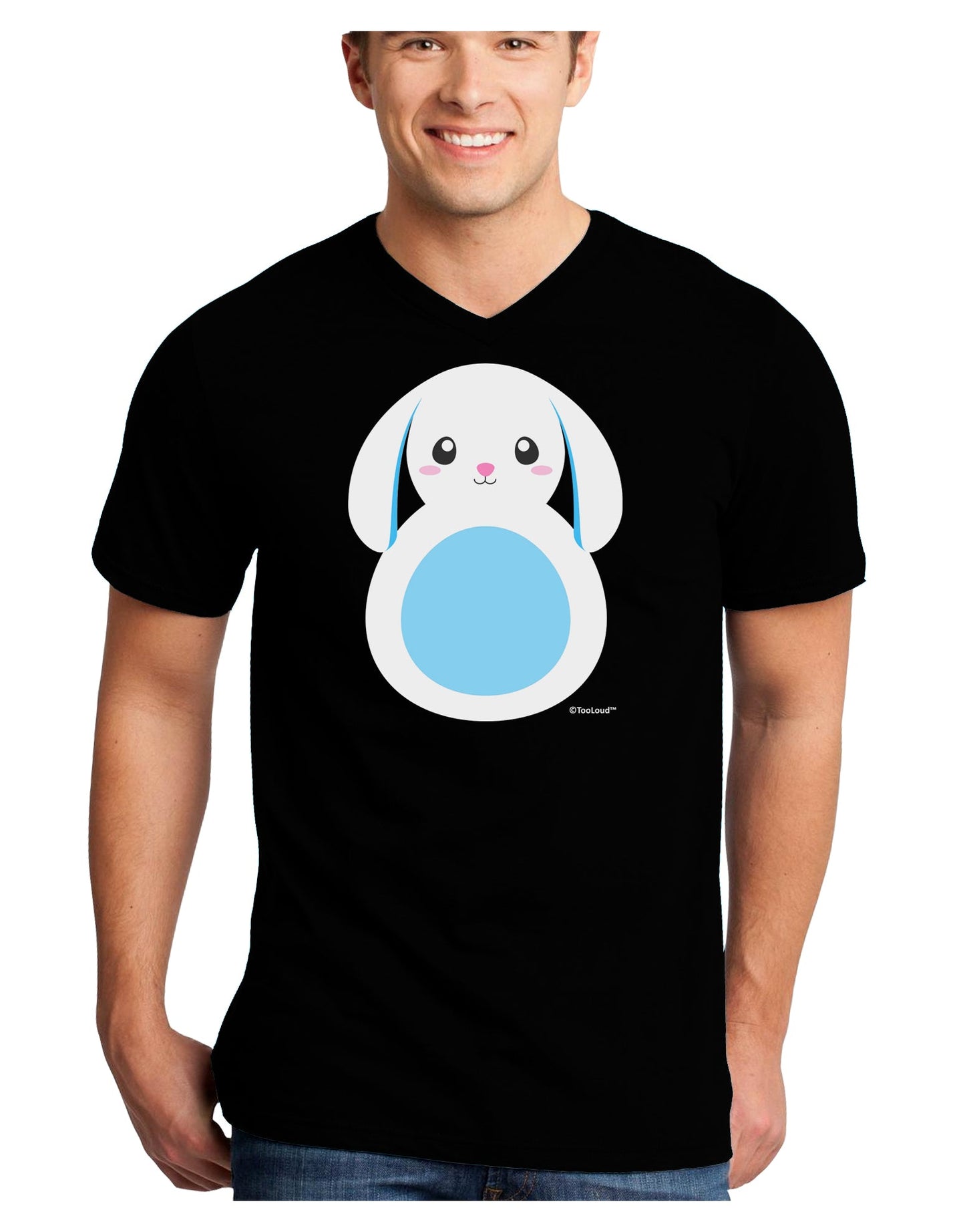 Cute Bunny with Floppy Ears - Blue Adult Dark V-Neck T-Shirt by TooLoud-Mens V-Neck T-Shirt-TooLoud-Black-Small-Davson Sales