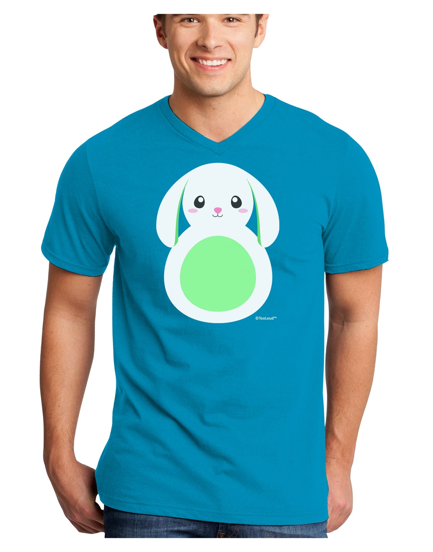 Cute Bunny with Floppy Ears - Green Adult Dark V-Neck T-Shirt by TooLoud-Mens V-Neck T-Shirt-TooLoud-Turquoise-Small-Davson Sales