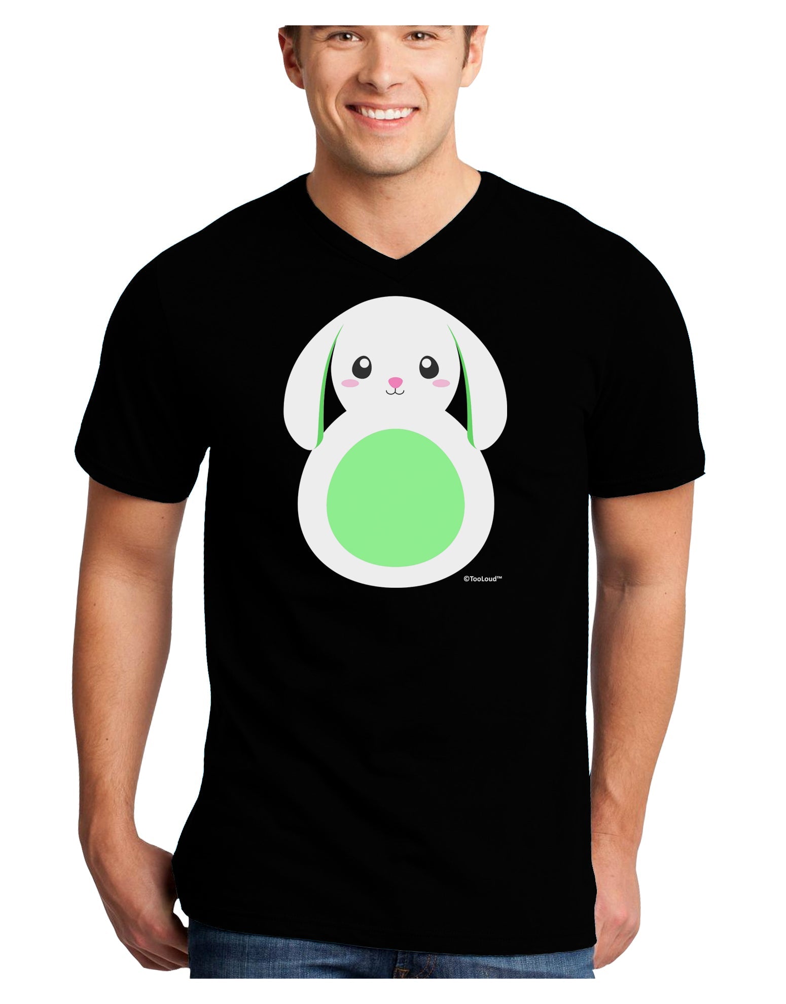 Cute Bunny with Floppy Ears - Green Adult Dark V-Neck T-Shirt by TooLoud-Mens V-Neck T-Shirt-TooLoud-Black-Small-Davson Sales
