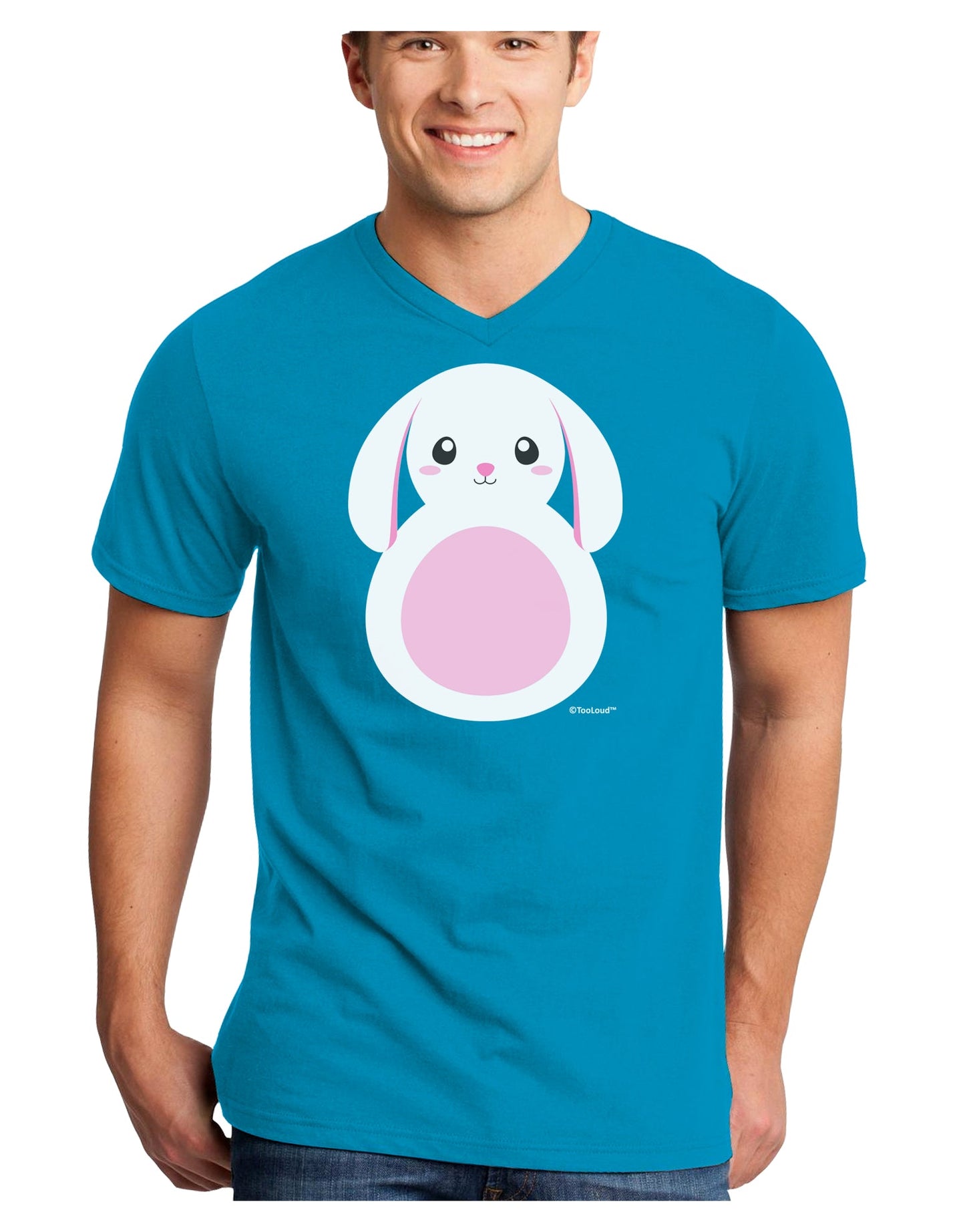 Cute Bunny with Floppy Ears - Pink Adult Dark V-Neck T-Shirt by TooLoud-Mens V-Neck T-Shirt-TooLoud-Turquoise-Small-Davson Sales