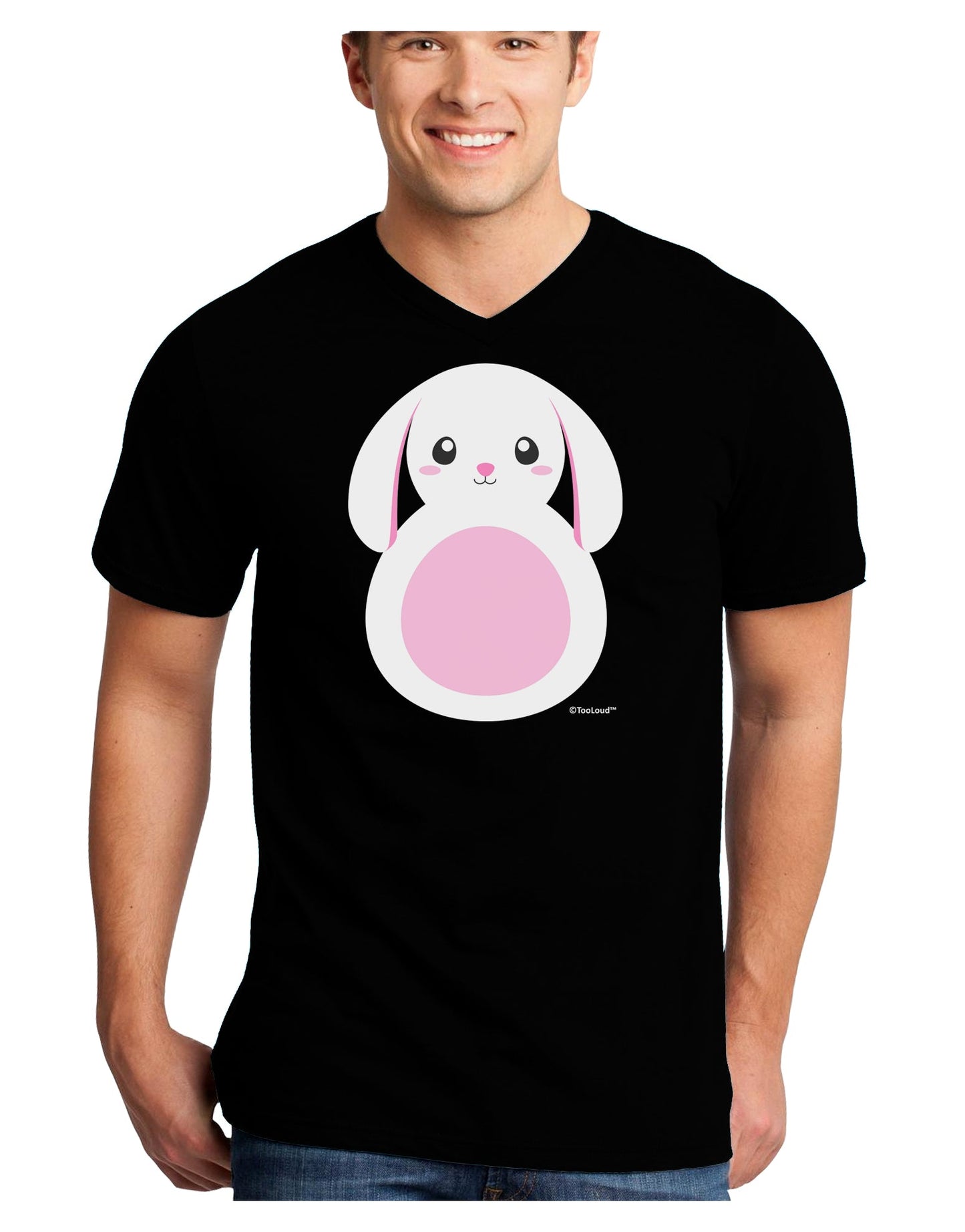 Cute Bunny with Floppy Ears - Pink Adult Dark V-Neck T-Shirt by TooLoud-Mens V-Neck T-Shirt-TooLoud-Black-Small-Davson Sales