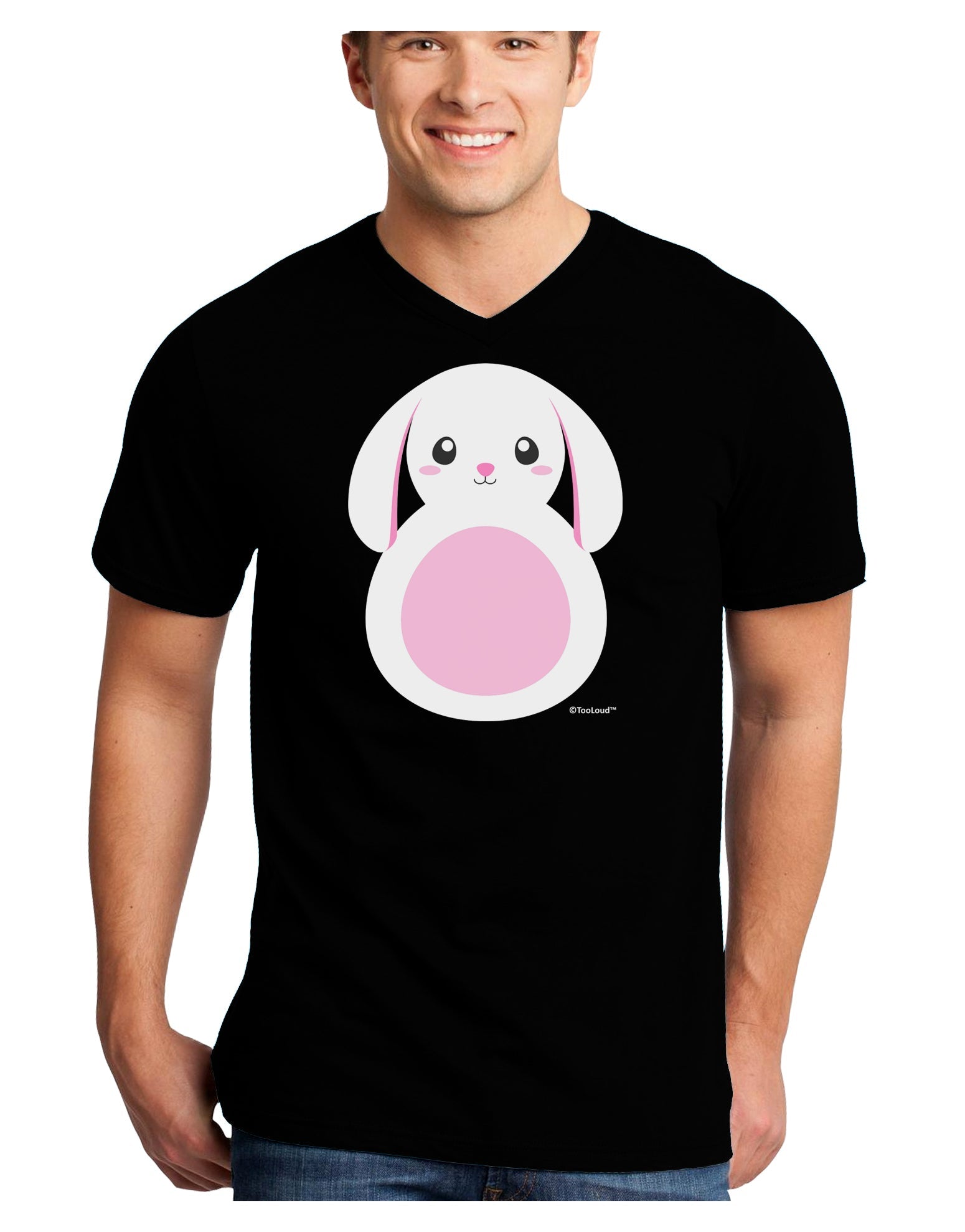Cute Bunny with Floppy Ears - Pink Adult Dark V-Neck T-Shirt by TooLoud-Mens V-Neck T-Shirt-TooLoud-Black-Small-Davson Sales