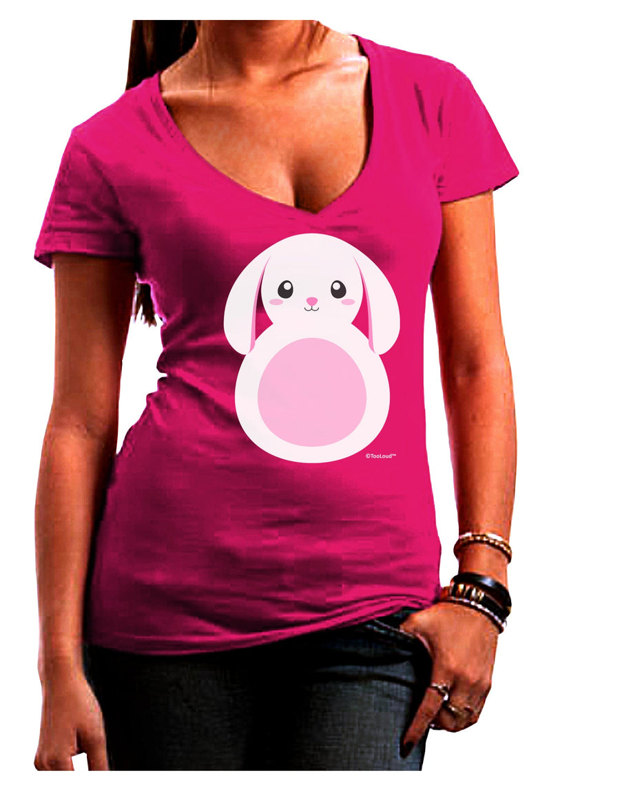 Cute Bunny with Floppy Ears - Pink Juniors V-Neck Dark T-Shirt by TooLoud-Womens V-Neck T-Shirts-TooLoud-Black-Juniors Fitted Small-Davson Sales