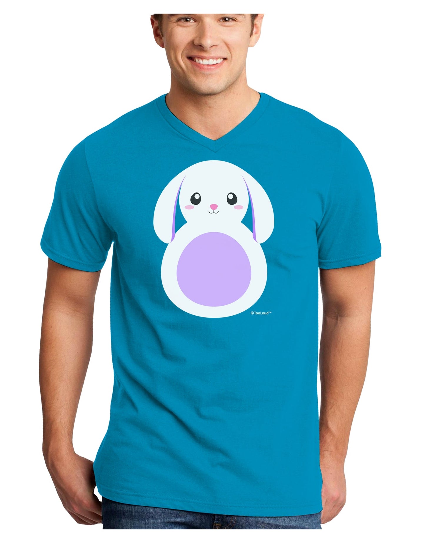 Cute Bunny with Floppy Ears - Purple Adult Dark V-Neck T-Shirt by TooLoud-Mens V-Neck T-Shirt-TooLoud-Turquoise-Small-Davson Sales