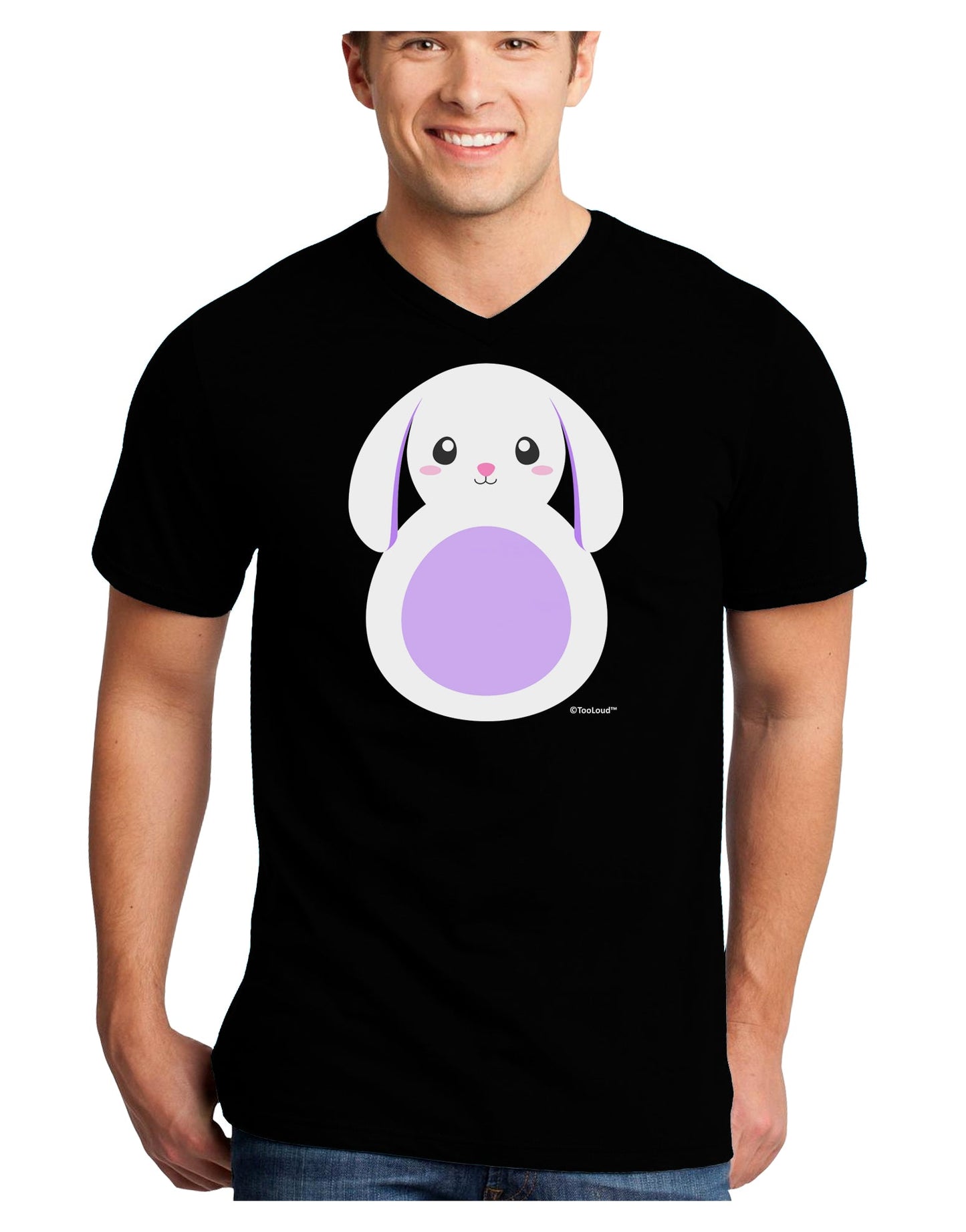 Cute Bunny with Floppy Ears - Purple Adult Dark V-Neck T-Shirt by TooLoud-Mens V-Neck T-Shirt-TooLoud-Black-Small-Davson Sales