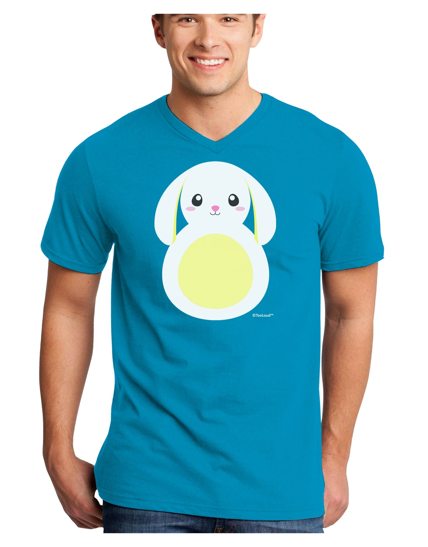 Cute Bunny with Floppy Ears - Yellow Adult Dark V-Neck T-Shirt by TooLoud-Mens V-Neck T-Shirt-TooLoud-Turquoise-Small-Davson Sales