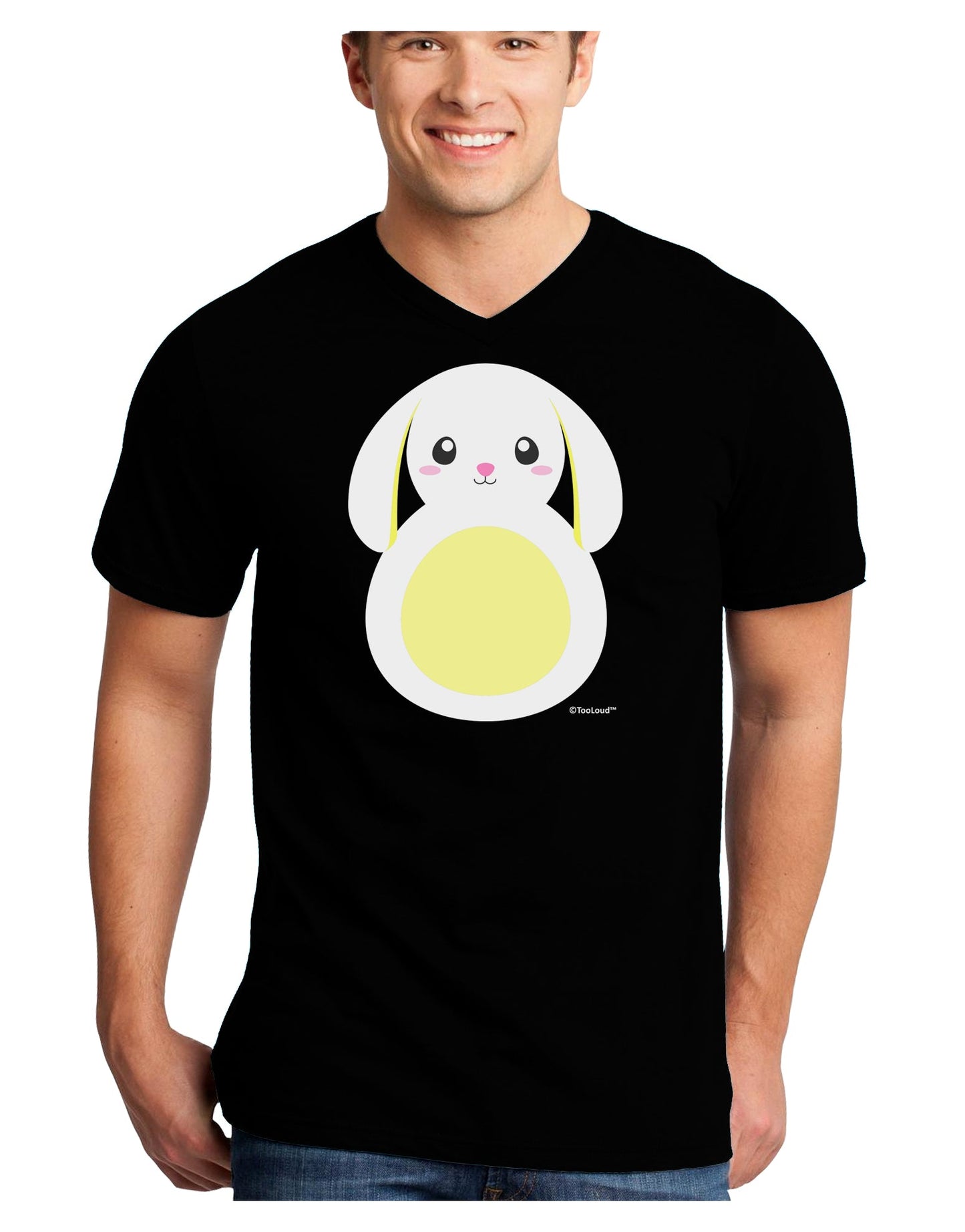 Cute Bunny with Floppy Ears - Yellow Adult Dark V-Neck T-Shirt by TooLoud-Mens V-Neck T-Shirt-TooLoud-Black-Small-Davson Sales