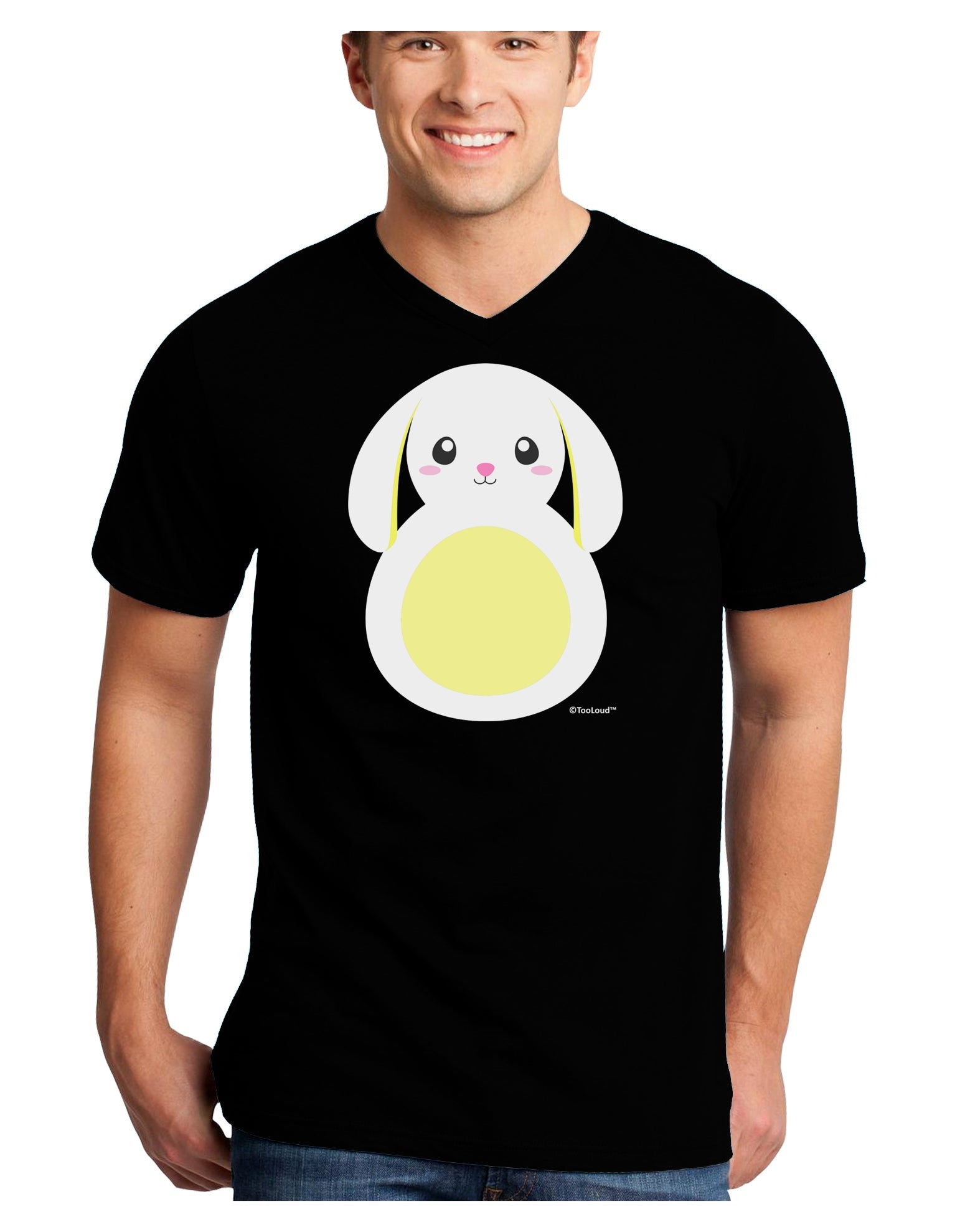 Cute Bunny with Floppy Ears - Yellow Adult Dark V-Neck T-Shirt by TooLoud-Mens V-Neck T-Shirt-TooLoud-Black-Small-Davson Sales