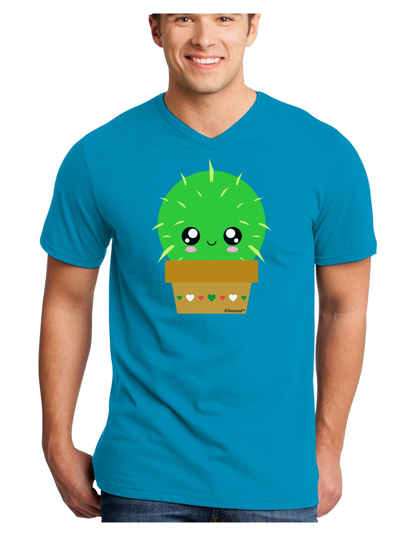 Cute Cactus Design Adult Dark V-Neck T-Shirt by TooLoud-Mens V-Neck T-Shirt-TooLoud-Turquoise-Small-Davson Sales