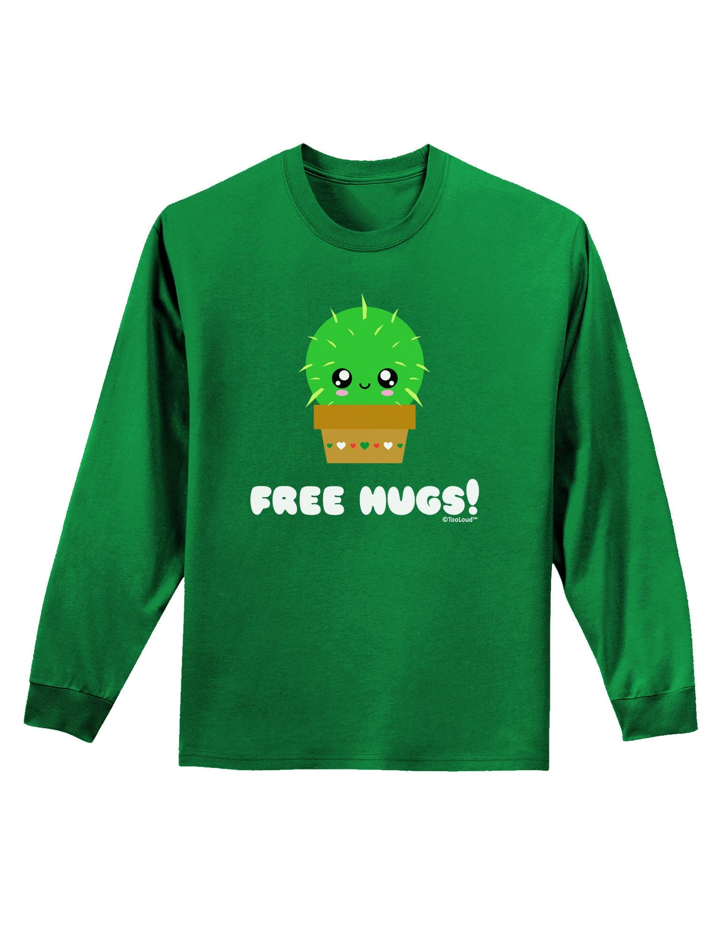 Cute Cactus - Free Hugs Adult Long Sleeve Dark T-Shirt-TooLoud-Kelly-Green-Small-Davson Sales
