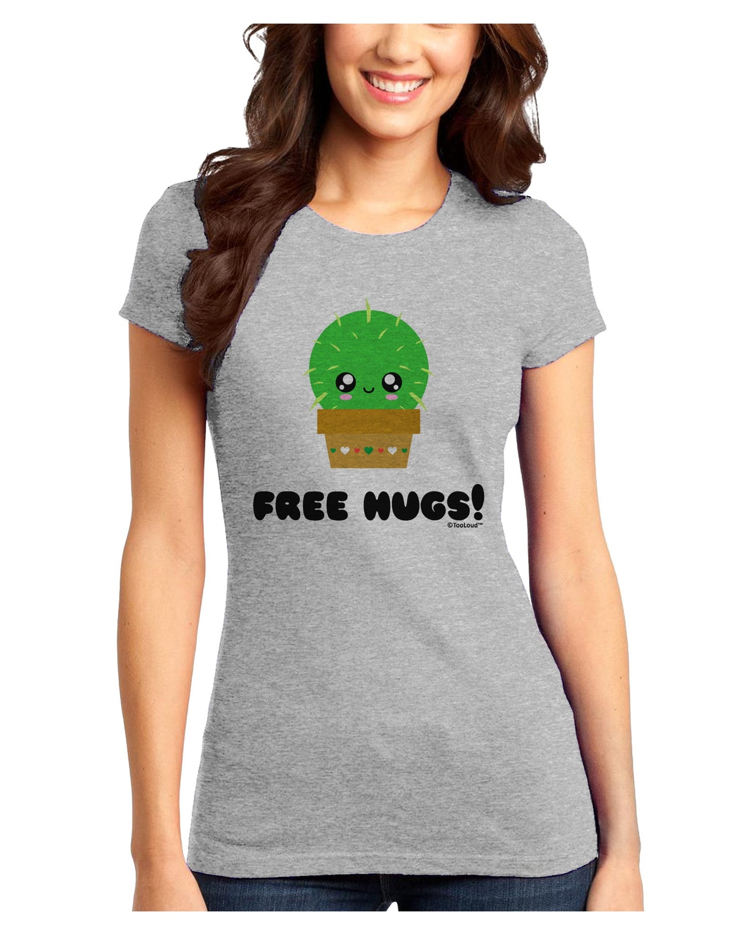 Cute Cactus - Free Hugs Juniors T-Shirt-Womens Juniors T-Shirt-TooLoud-Ash-Gray-Juniors Fitted X-Small-Davson Sales