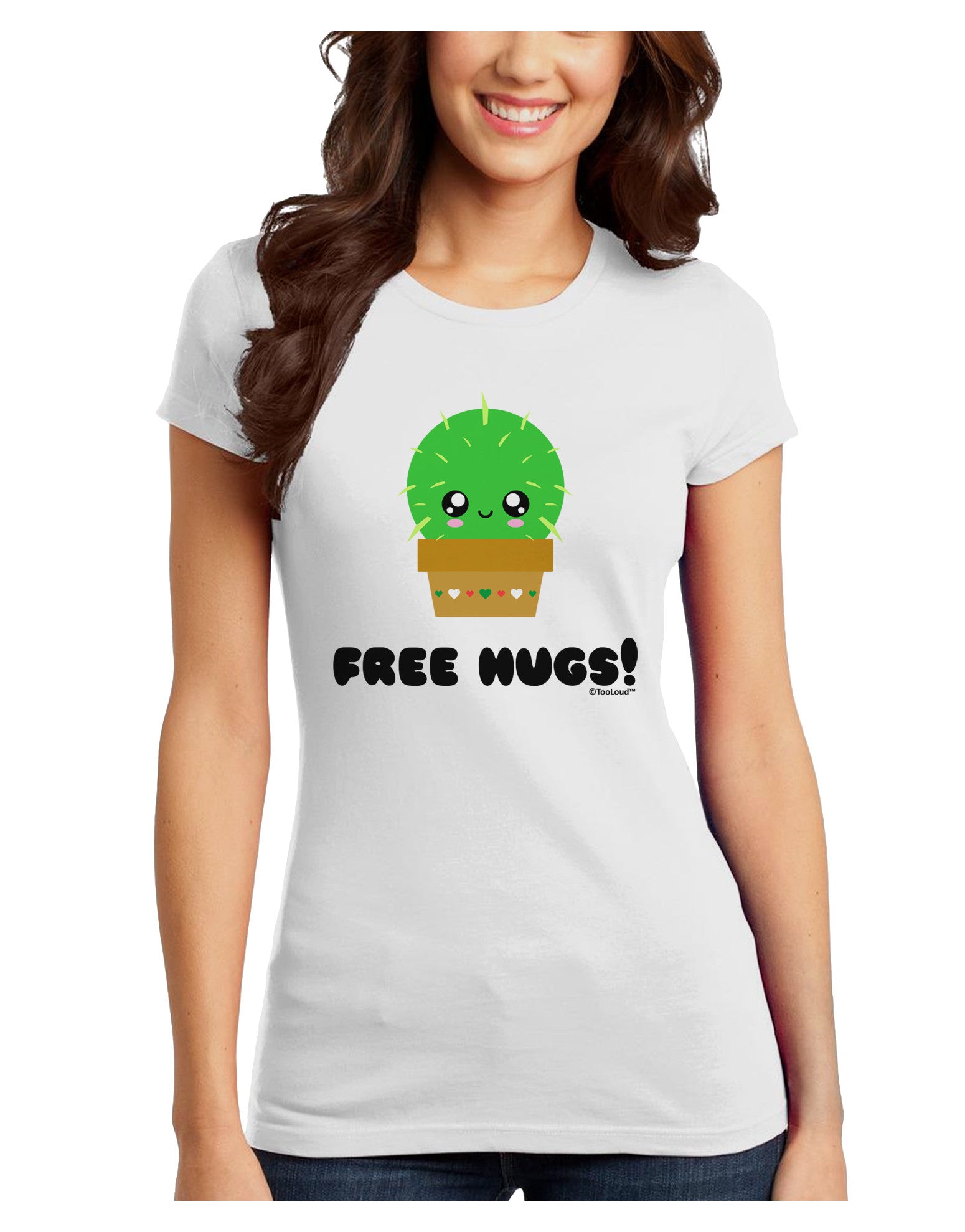 Cute Cactus - Free Hugs Juniors T-Shirt-Womens Juniors T-Shirt-TooLoud-White-Juniors Fitted X-Small-Davson Sales