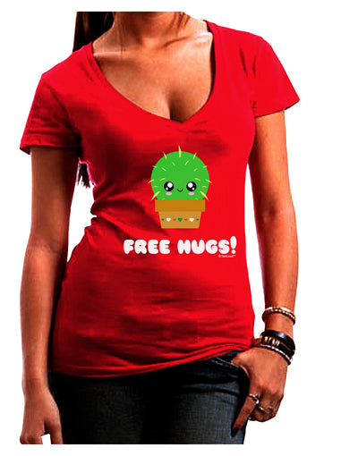 Cute Cactus - Free Hugs Juniors V-Neck Dark T-Shirt-Womens V-Neck T-Shirts-TooLoud-Red-Juniors Fitted Small-Davson Sales