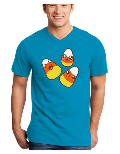 Cute Candy Corn Family Halloween Adult Dark V-Neck T-Shirt-TooLoud-Turquoise-Small-Davson Sales