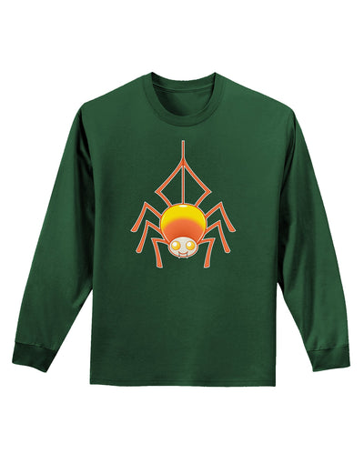 Cute Candy Corn Spider - Halloween Adult Long Sleeve Dark T-Shirt-TooLoud-Dark-Green-Small-Davson Sales