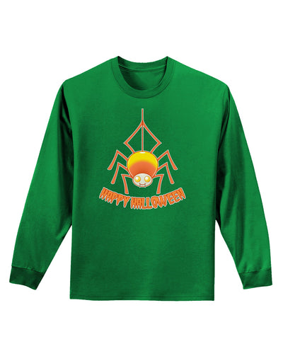 Cute Candy Corn Spider - Happy Halloween Adult Long Sleeve Dark T-Shirt-TooLoud-Kelly-Green-Small-Davson Sales