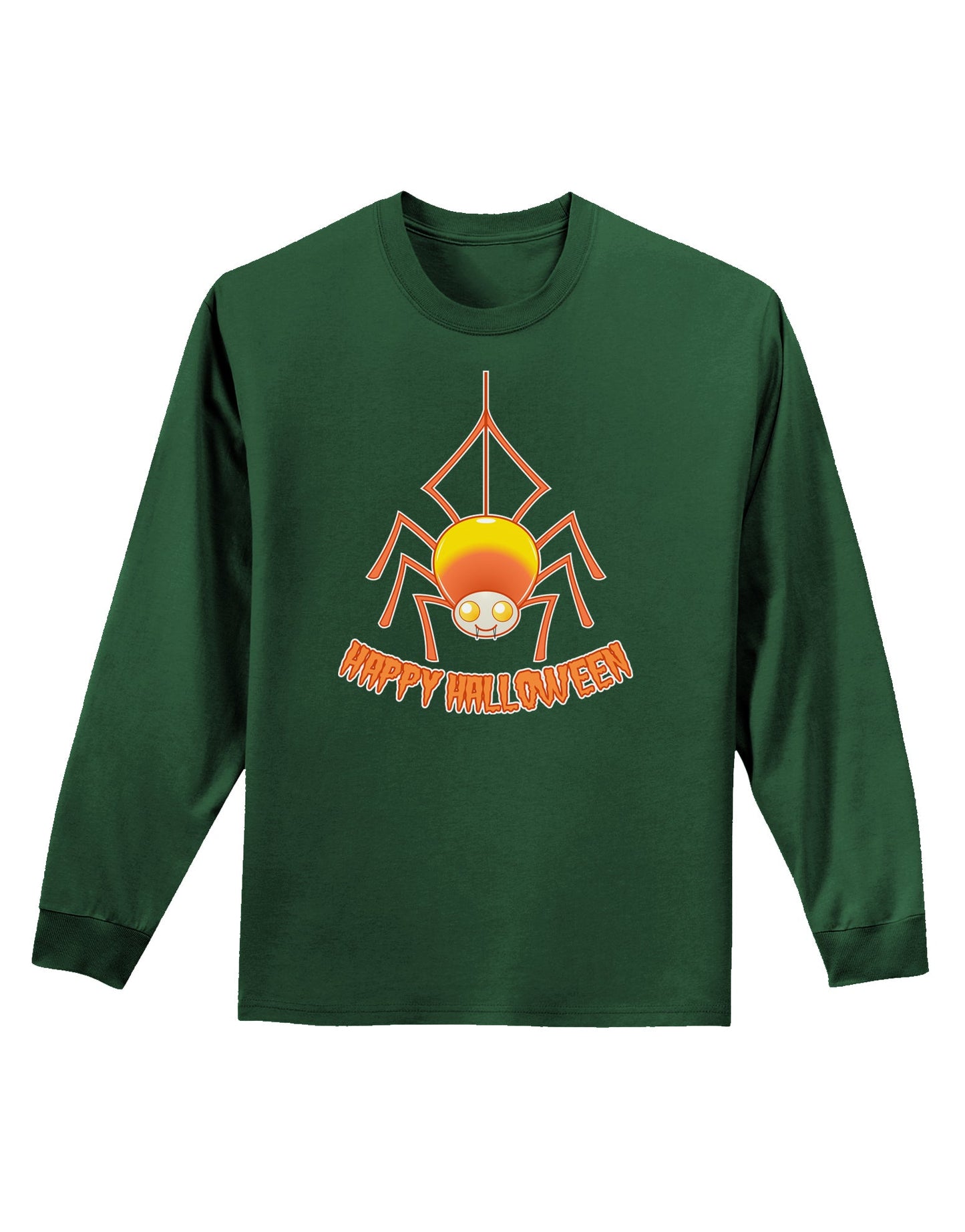 Cute Candy Corn Spider - Happy Halloween Adult Long Sleeve Dark T-Shirt-TooLoud-Dark-Green-Small-Davson Sales