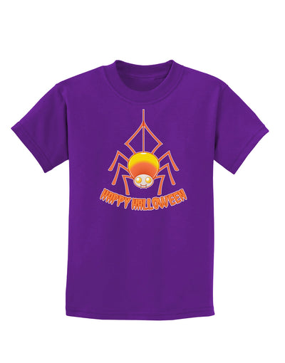 Cute Candy Corn Spider - Happy Halloween Childrens Dark T-Shirt-Childrens T-Shirt-TooLoud-Purple-X-Small-Davson Sales