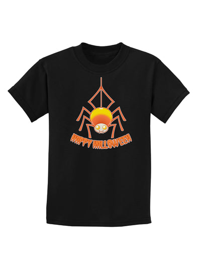 Cute Candy Corn Spider - Happy Halloween Childrens Dark T-Shirt-Childrens T-Shirt-TooLoud-Black-X-Small-Davson Sales