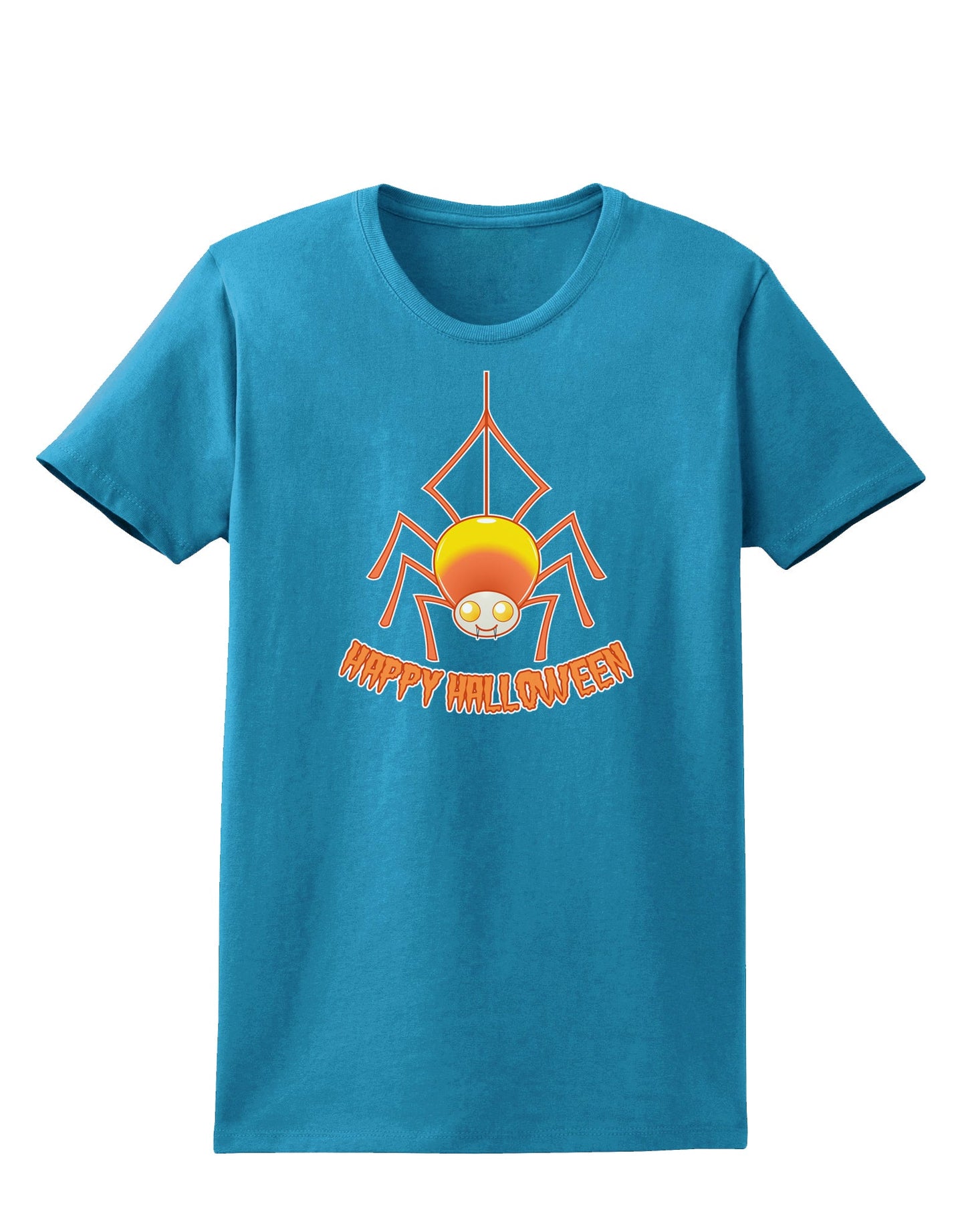 Cute Candy Corn Spider - Happy Halloween Womens Dark T-Shirt-Womens T-Shirt-TooLoud-Turquoise-X-Small-Davson Sales