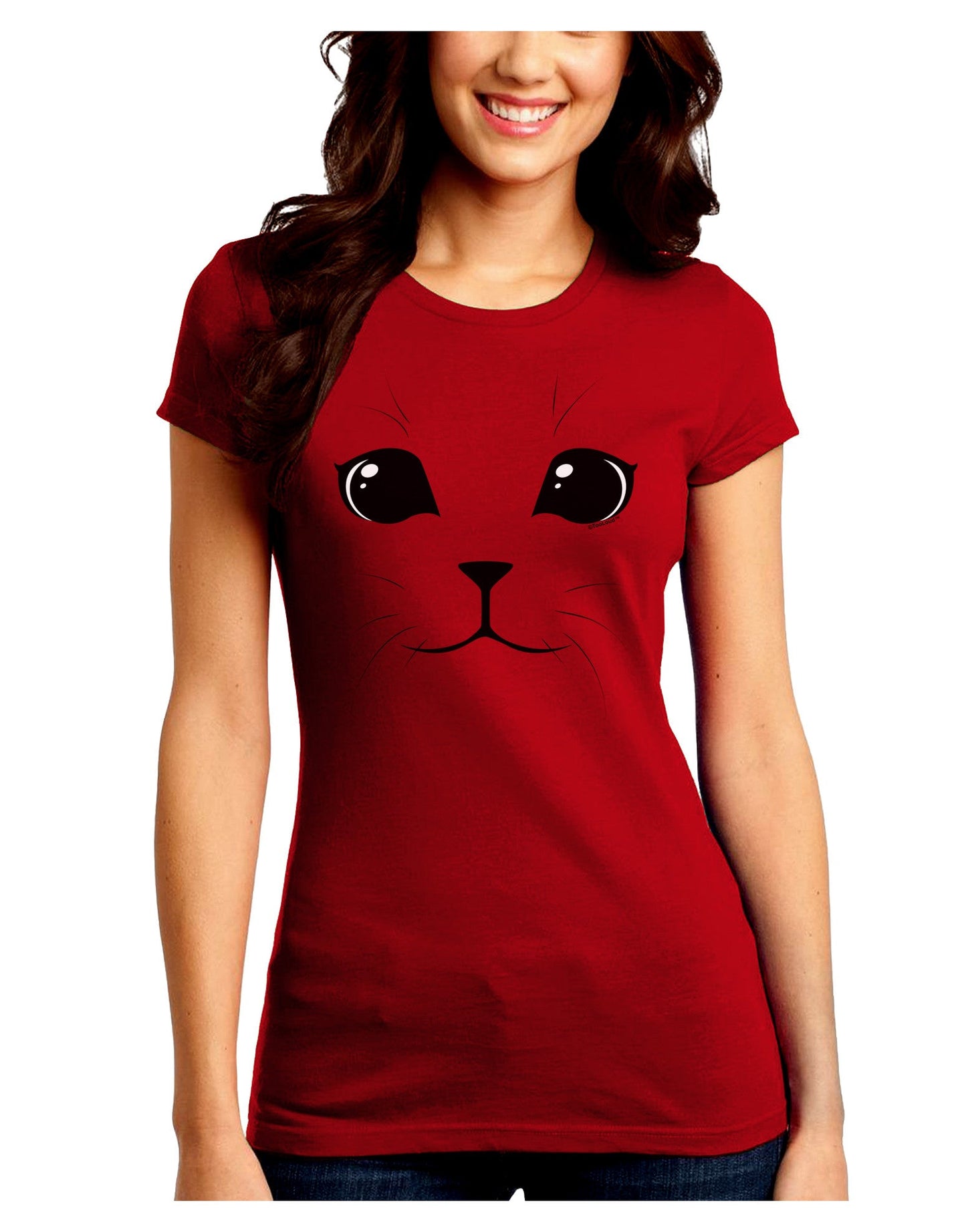 Cute Cat Face Juniors Petite Crew Dark T-Shirt-T-Shirts Juniors Tops-TooLoud-Red-Juniors Fitted Small-Davson Sales