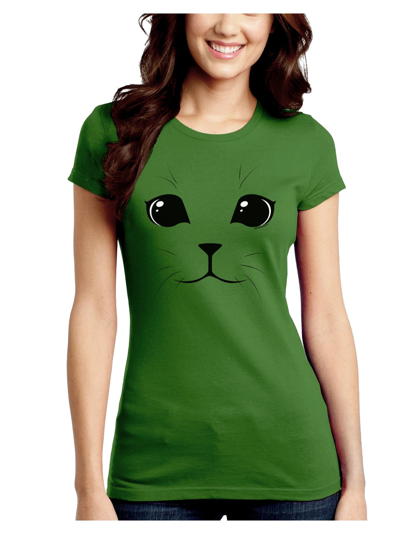 Cute Cat Face Juniors Petite Crew Dark T-Shirt-T-Shirts Juniors Tops-TooLoud-Kiwi-Green-Juniors Fitted Small-Davson Sales