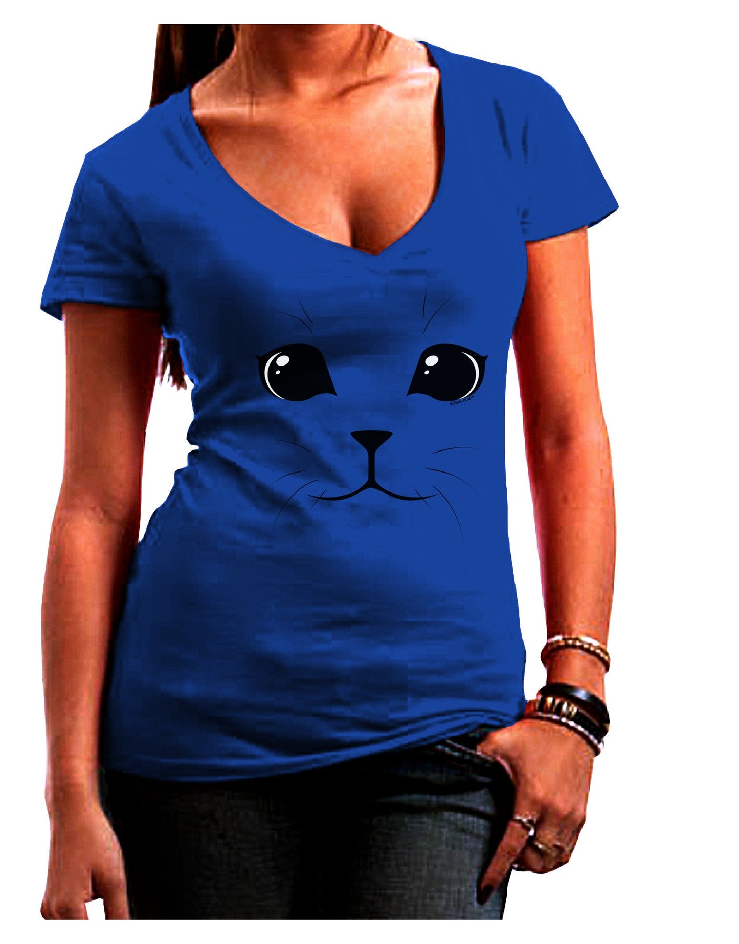 Cute Cat Face Womens V-Neck Dark T-Shirt-Womens V-Neck T-Shirts-TooLoud-Royal-Blue-Juniors Fitted Small-Davson Sales