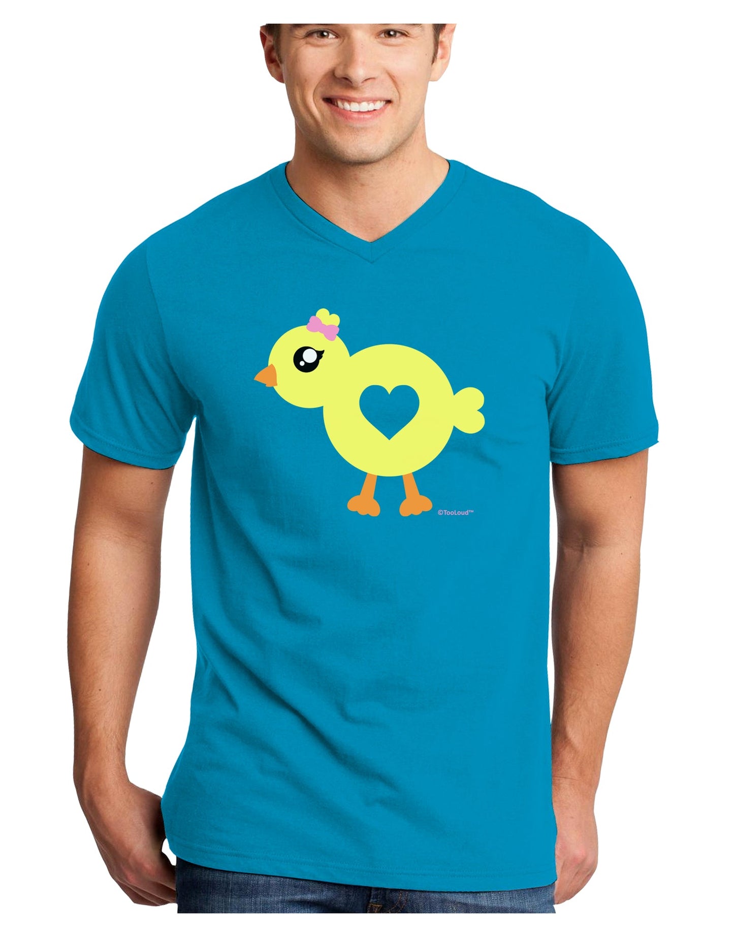 Cute Chick with Bow Adult Dark V-Neck T-Shirt by TooLoud-Mens V-Neck T-Shirt-TooLoud-Turquoise-Small-Davson Sales