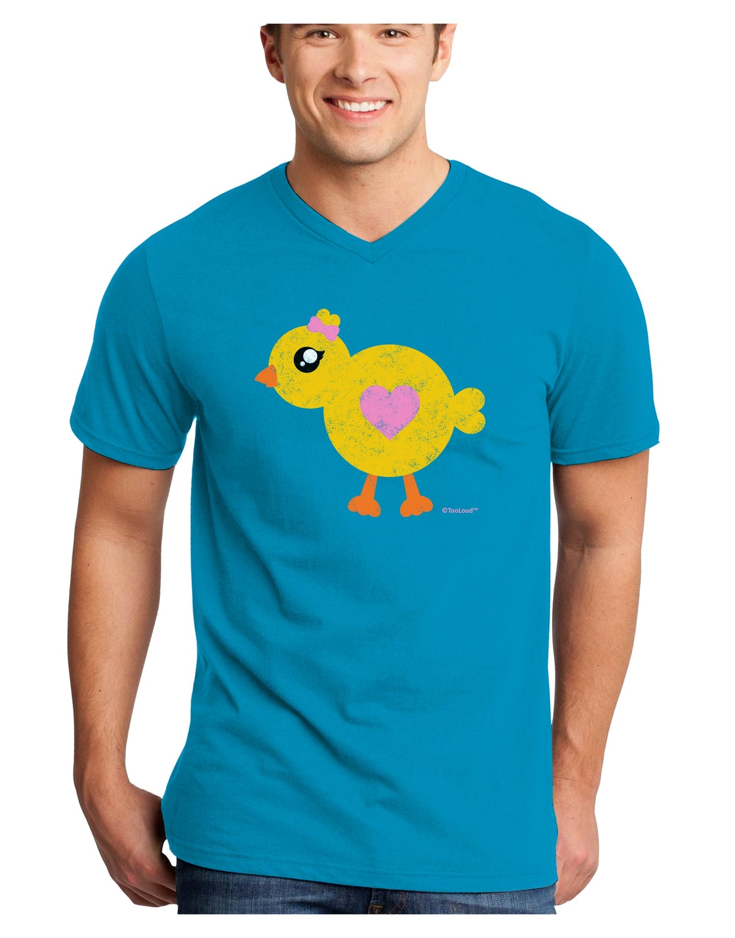 Cute Chick with Bow - Crayon Style Drawing Adult Dark V-Neck T-Shirt by TooLoud-Mens V-Neck T-Shirt-TooLoud-Turquoise-Small-Davson Sales