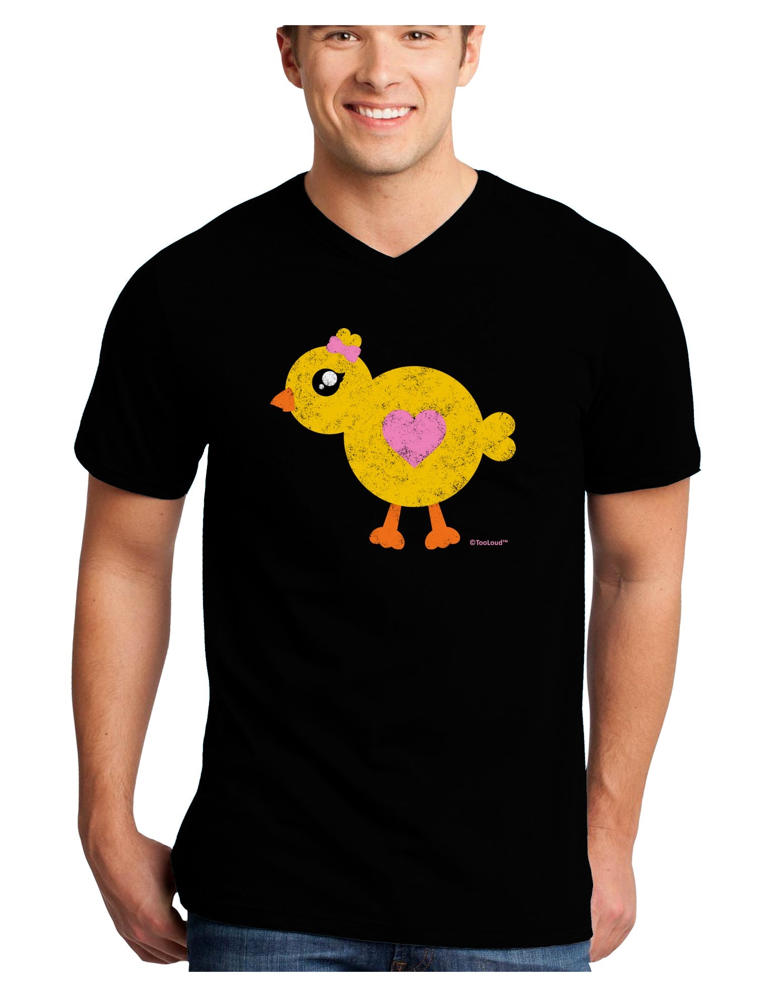 Cute Chick with Bow - Crayon Style Drawing Adult Dark V-Neck T-Shirt by TooLoud-Mens V-Neck T-Shirt-TooLoud-Black-Small-Davson Sales