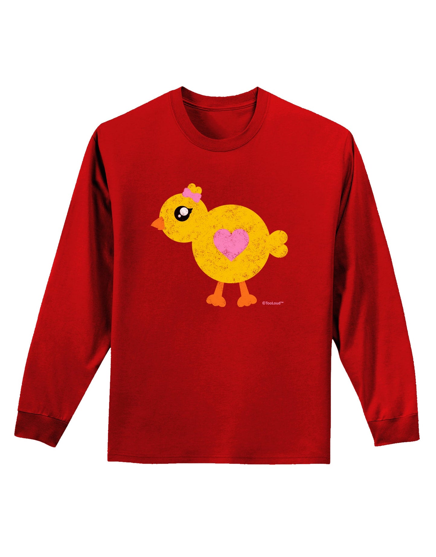 Cute Chick with Bow - Crayon Style Drawing Adult Long Sleeve Dark T-Shirt by TooLoud-TooLoud-Red-Small-Davson Sales