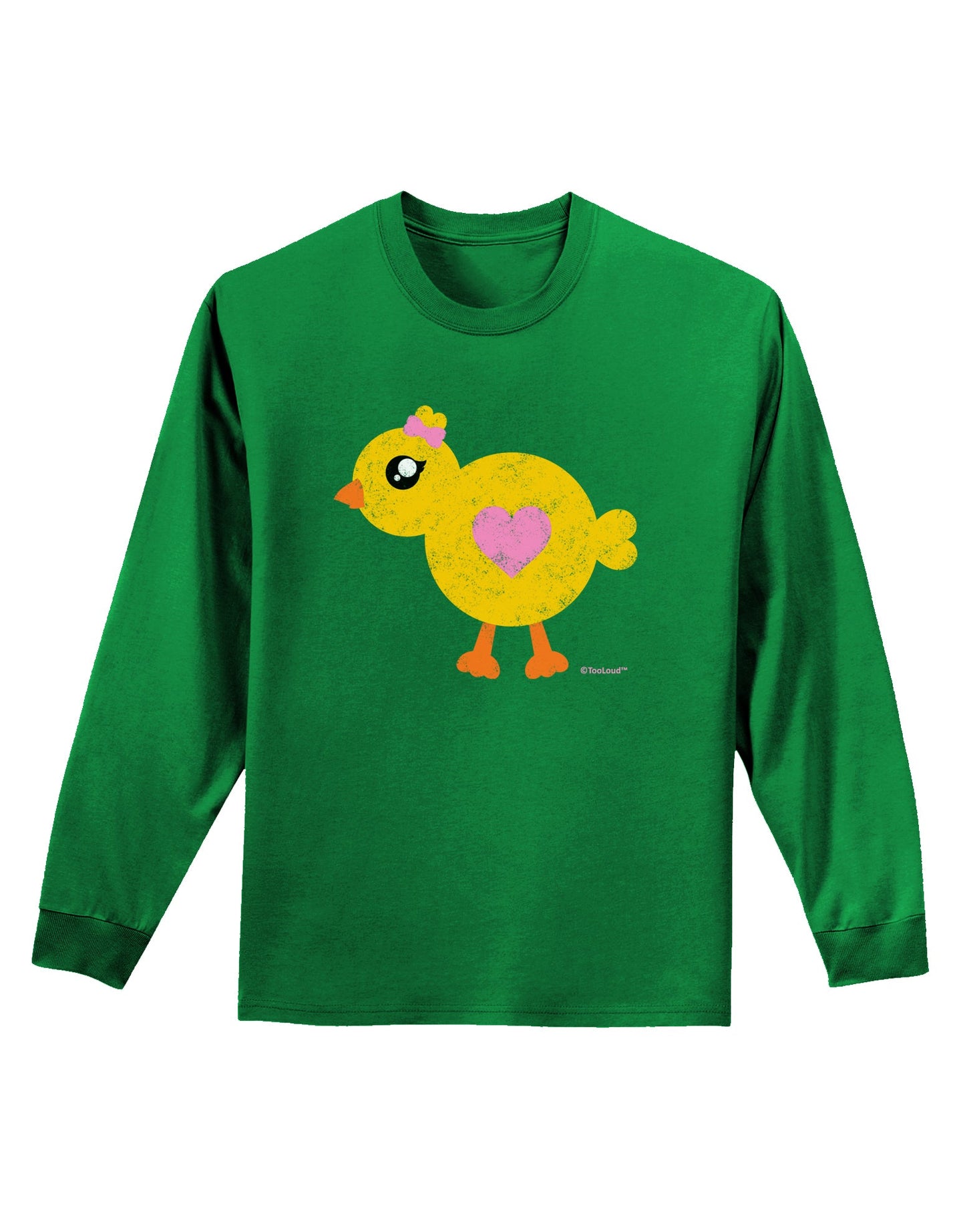 Cute Chick with Bow - Crayon Style Drawing Adult Long Sleeve Dark T-Shirt by TooLoud-TooLoud-Kelly-Green-Small-Davson Sales