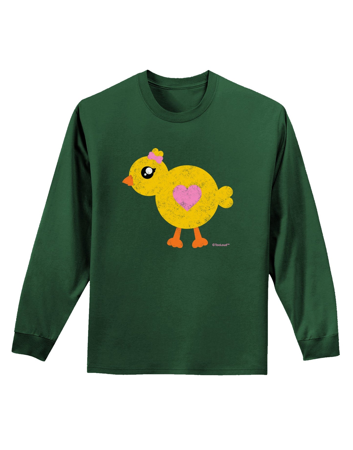 Cute Chick with Bow - Crayon Style Drawing Adult Long Sleeve Dark T-Shirt by TooLoud-TooLoud-Dark-Green-Small-Davson Sales