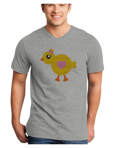 Cute Chick with Bow - Crayon Style Drawing Adult V-Neck T-shirt by TooLoud-Mens V-Neck T-Shirt-TooLoud-HeatherGray-Small-Davson Sales