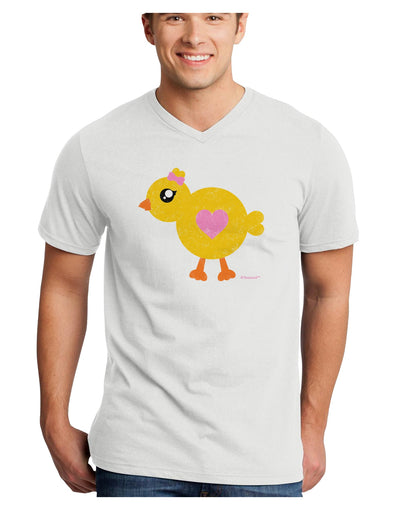 Cute Chick with Bow - Crayon Style Drawing Adult V-Neck T-shirt by TooLoud-Mens V-Neck T-Shirt-TooLoud-White-Small-Davson Sales