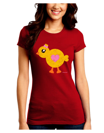 Cute Chick with Bow - Crayon Style Drawing Juniors Crew Dark T-Shirt by TooLoud-T-Shirts Juniors Tops-TooLoud-Red-Juniors Fitted Small-Davson Sales