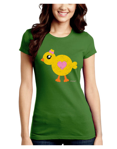 Cute Chick with Bow - Crayon Style Drawing Juniors Crew Dark T-Shirt by TooLoud-T-Shirts Juniors Tops-TooLoud-Kiwi-Green-Juniors Fitted X-Small-Davson Sales