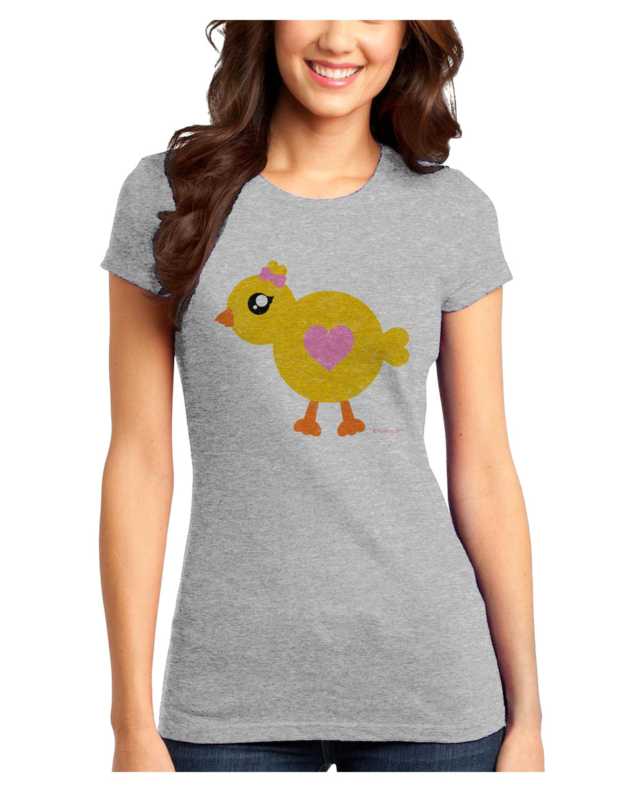 Cute Chick with Bow - Crayon Style Drawing Juniors T-Shirt by TooLoud-Womens Juniors T-Shirt-TooLoud-White-Juniors Fitted X-Small-Davson Sales