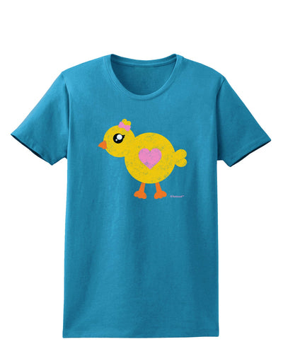 Cute Chick with Bow - Crayon Style Drawing Womens Dark T-Shirt by TooLoud-Womens T-Shirt-TooLoud-Turquoise-X-Small-Davson Sales