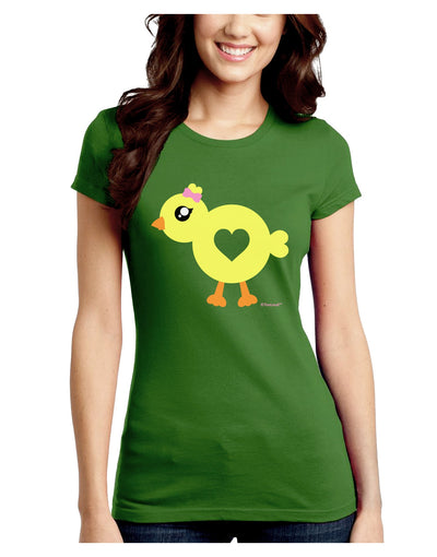 Cute Chick with Bow Juniors Crew Dark T-Shirt by TooLoud-T-Shirts Juniors Tops-TooLoud-Kiwi-Green-Juniors Fitted X-Small-Davson Sales