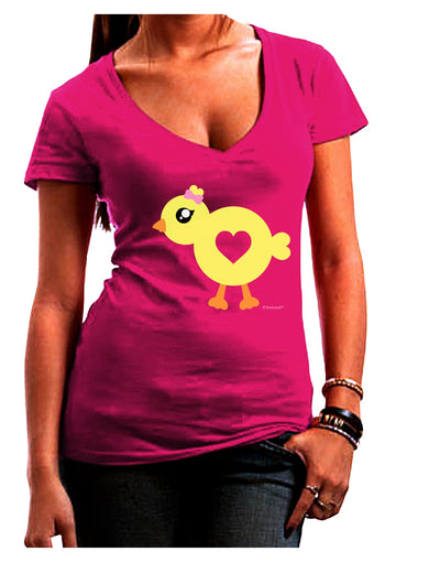 Cute Chick with Bow Juniors V-Neck Dark T-Shirt by TooLoud-Womens V-Neck T-Shirts-TooLoud-Hot-Pink-Juniors Fitted Small-Davson Sales